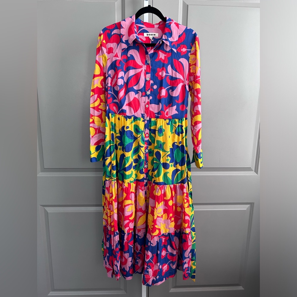Boden Flo Cotton Midi Shirt Dress in the Abstract Tulip, Hotch pattern size 10p - Picture 7 of 11